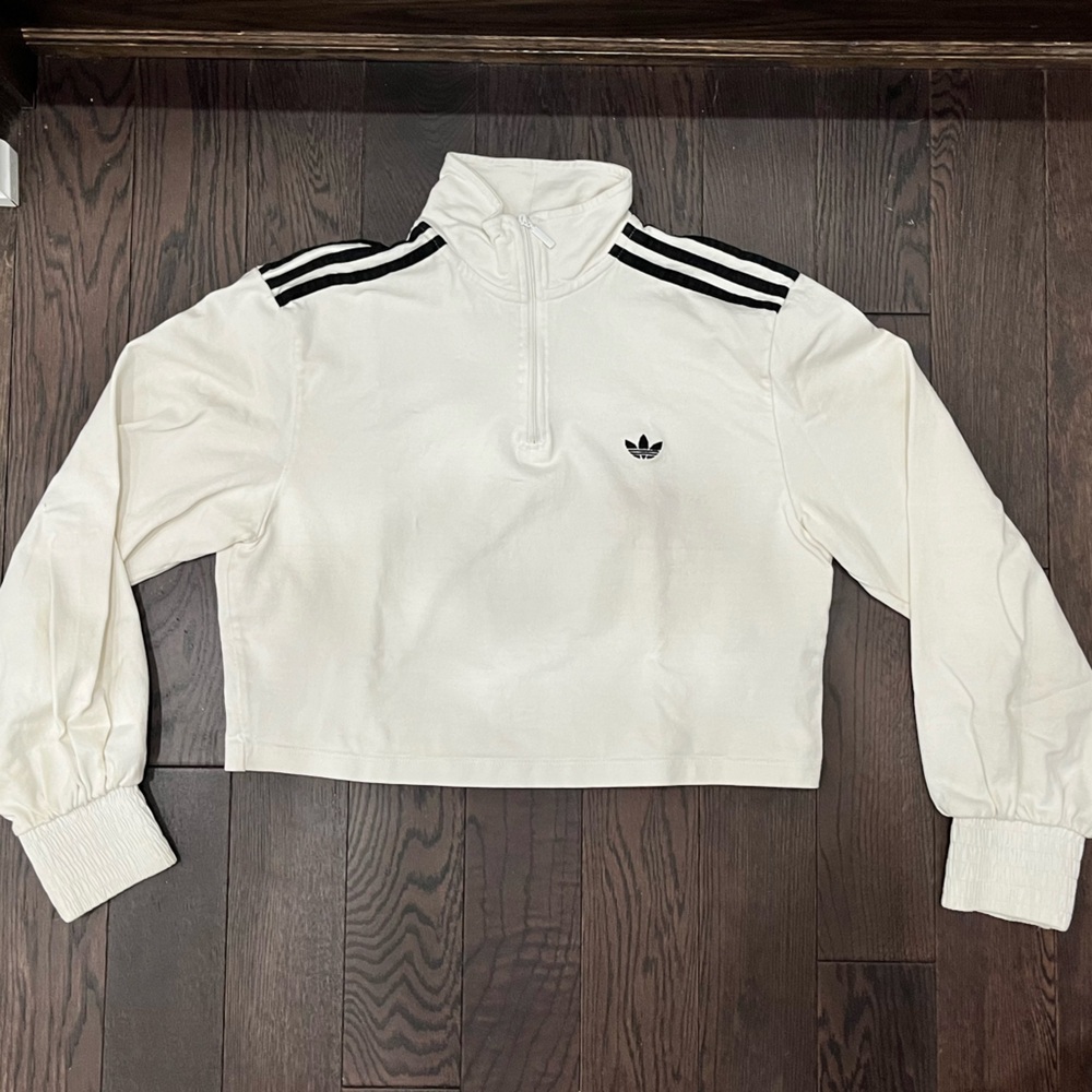 Adidas cropped white sweatshirt half zip